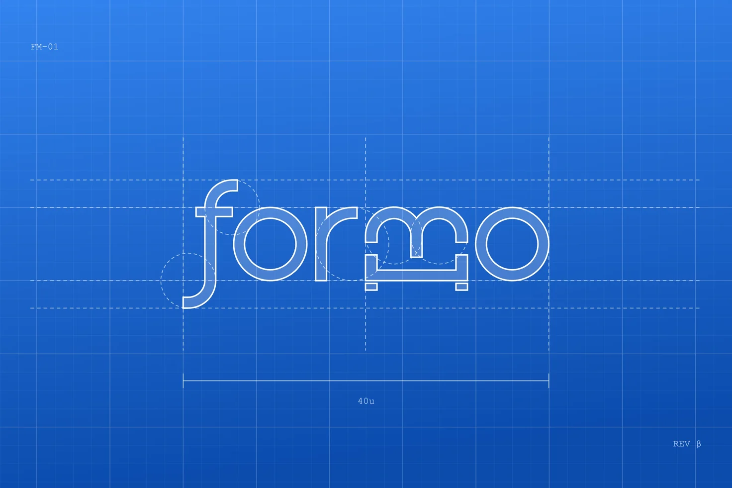 The Formo construction drawn as a white blueprint on blue