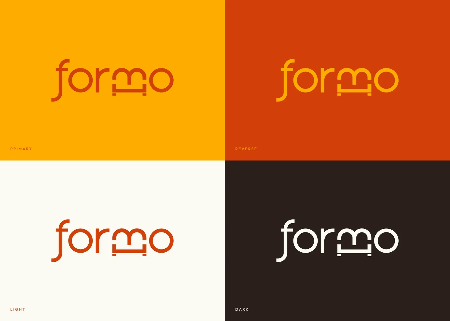 The Formo wordmark on amber, rust, cream and ink