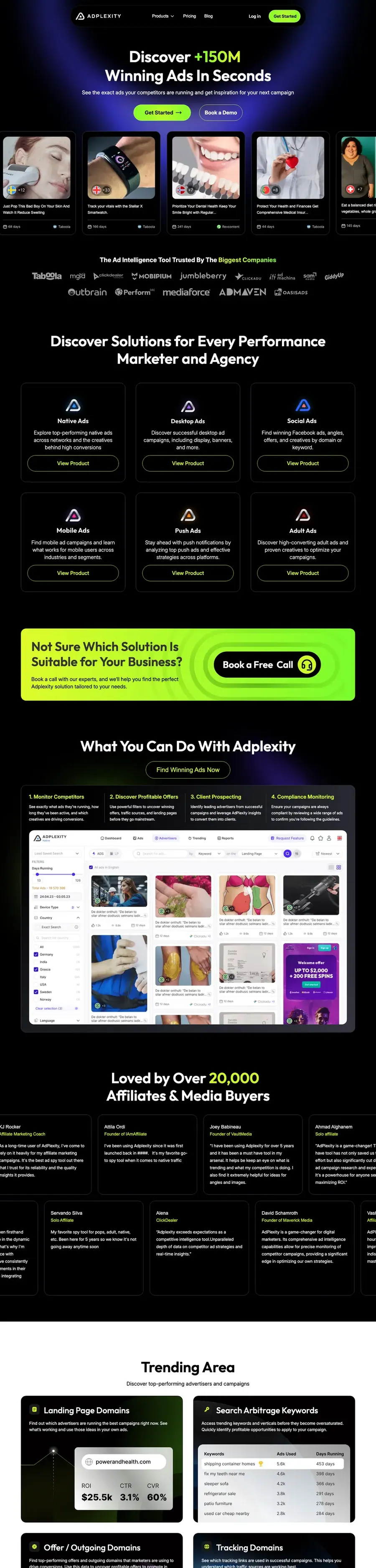 The AdPlexity homepage