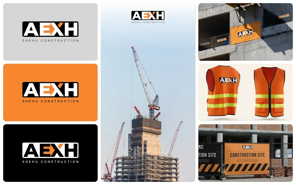 AEXH · construction brand identity: Wordmark, signage and workwear for a construction brand.