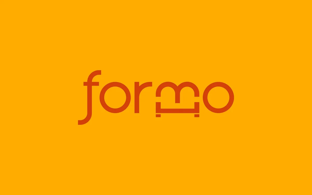 Formo · geometric wordmark: A furniture wordmark built from one circle, where the m becomes a sofa.