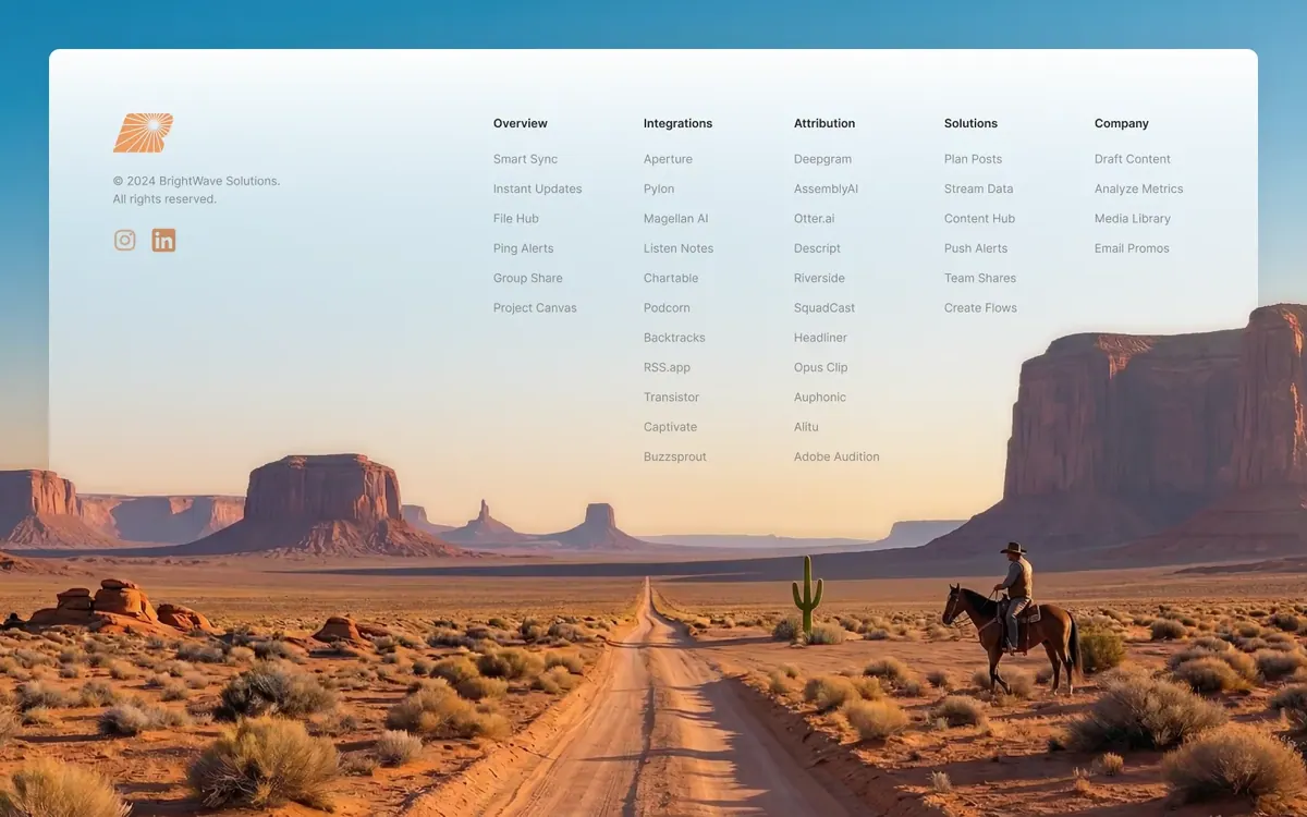 Horizon · footer illustration: A cinematic footer for a performance-marketing brand.