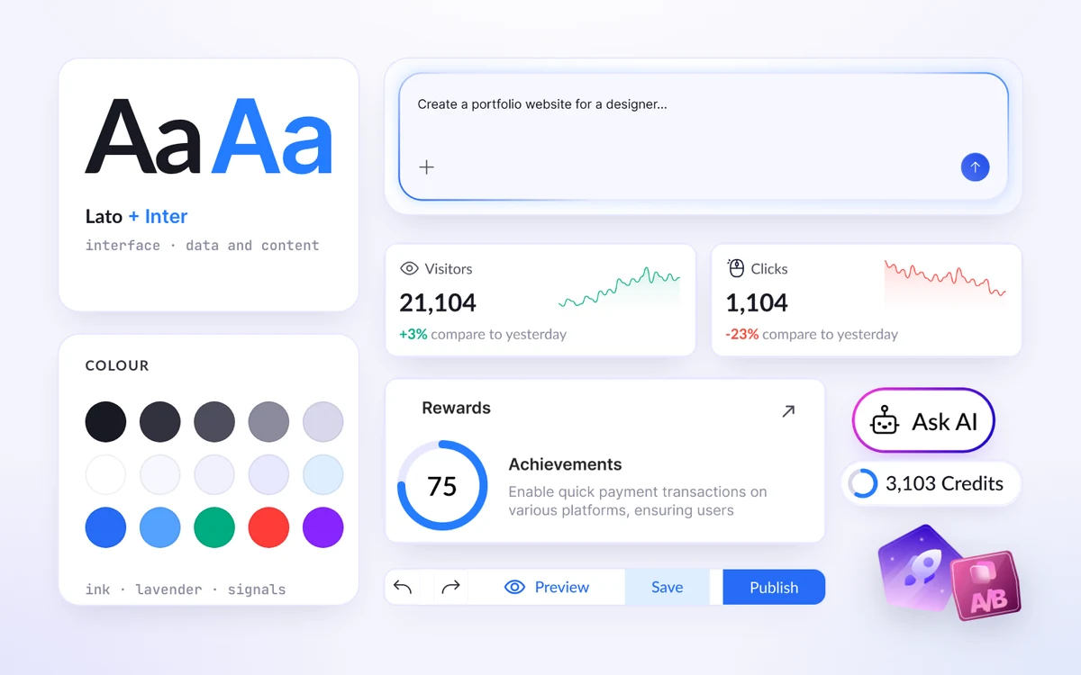 Design system · the LanderLab UI kit: One kit for the new LanderLab: the dashboard, the editor and the AI tools.