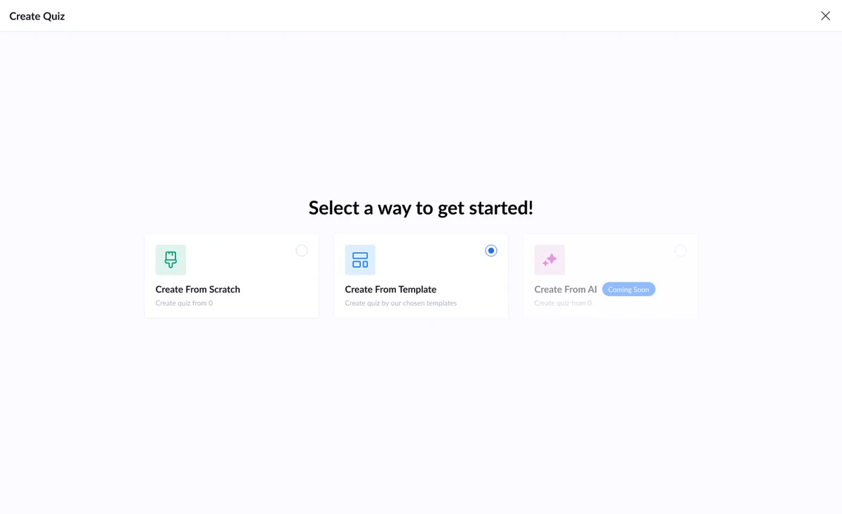 Quiz Builder · LanderLab multi-step forms: Start a quiz from scratch, from a template, or by telling the AI what you need.