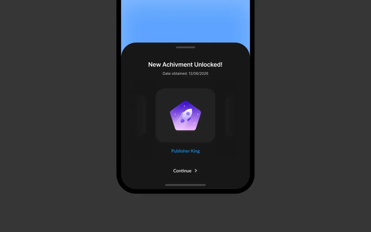 Pocket Trophy · mobile achievement: The reward moment, sized for a phone.