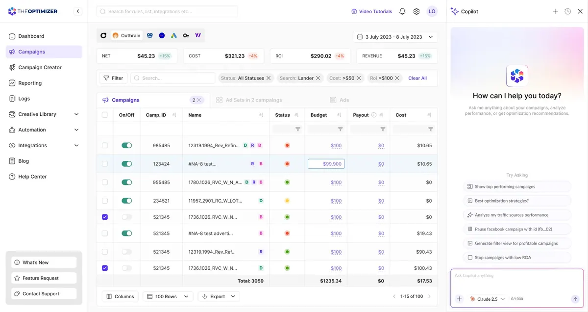 TheOptimizer Copilot · campaign assistant: Campaign automation with a conversational co-pilot.