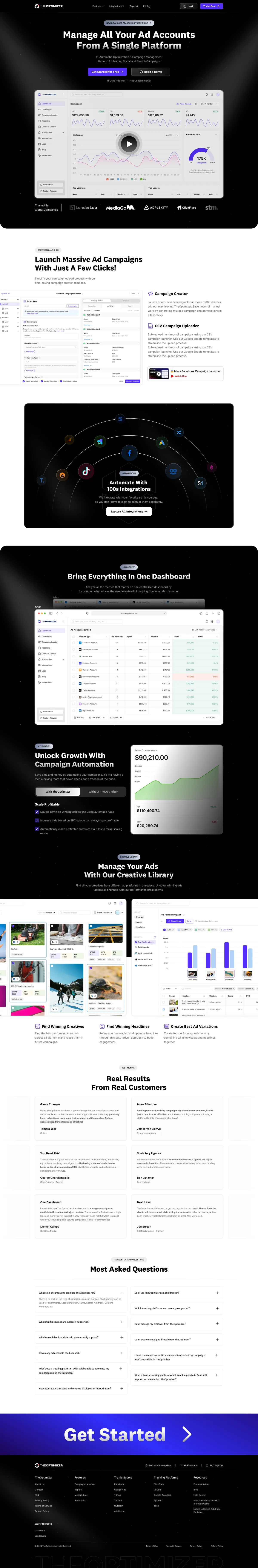 The theoptimizer.io home page, from top to bottom